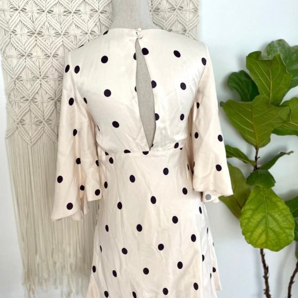 Size 8 SHONA JOY Cream with Black spot polka dot 3/4 sleeve short dress - Picture 8 of 12